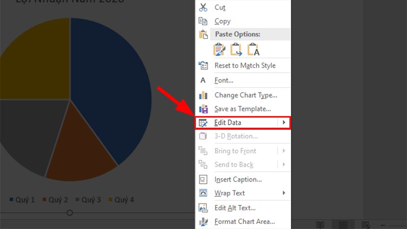 Nhấn chuột phải vào biểu đồ > Chọn Edit Data.