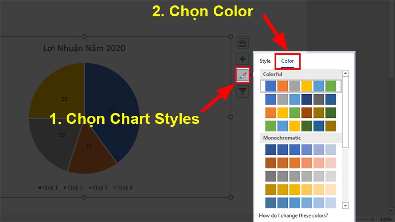 Nhấp chọn Char Styles  > Chọn thẻ Color > Chọn màu bạn muốn.