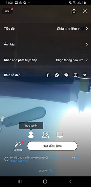 Giao diện l&uacute;c chỉnh livestream