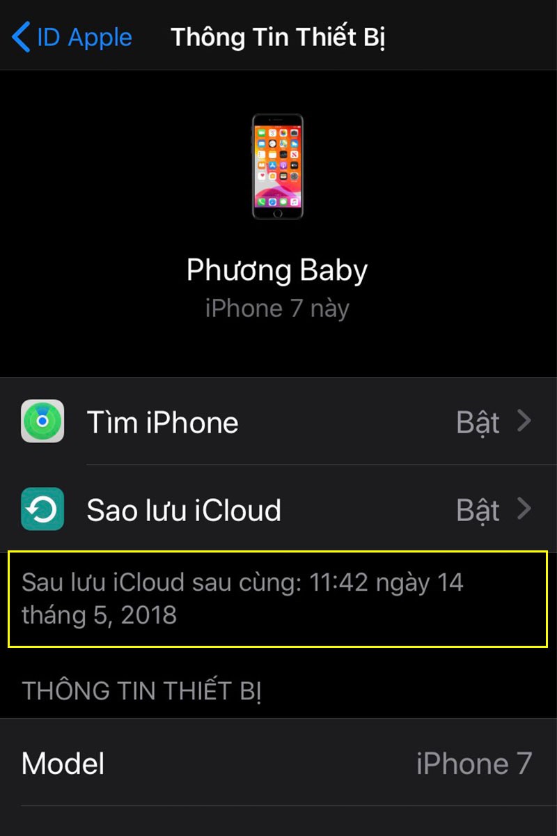 Xem thời điểm sao lưu