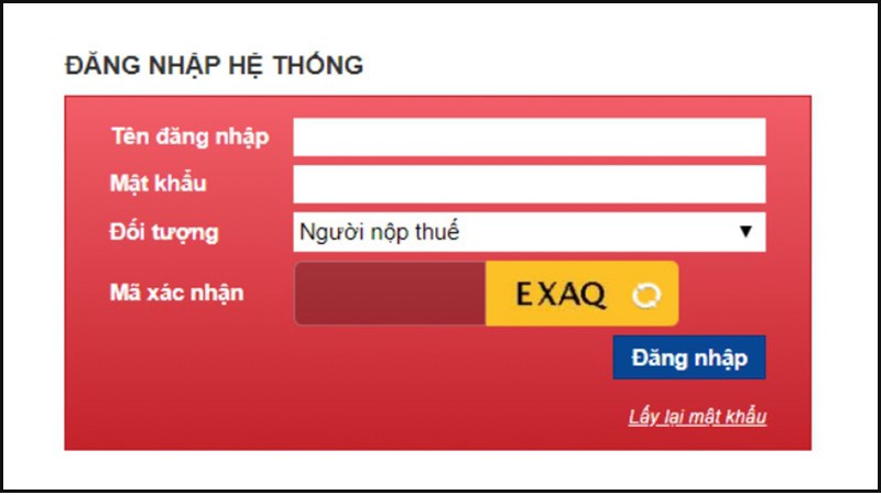 Đăng nhập hệ thống hiển thị