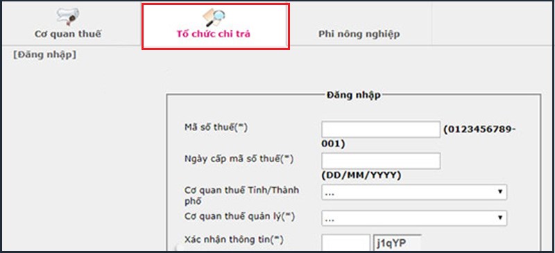 Chọn mục Tổ chức chi trả rồi nhập đầy đủ các thông tin