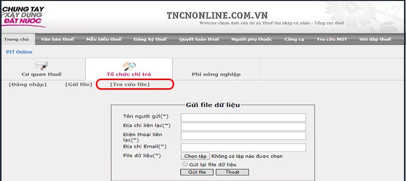 Chọn mục Tổ chức chi trả, chọn tiếp mục Tra cứu file.