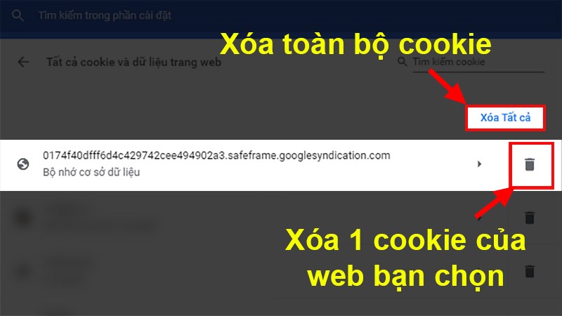 Xóa cookie trên 1 trang và tất cả trang.