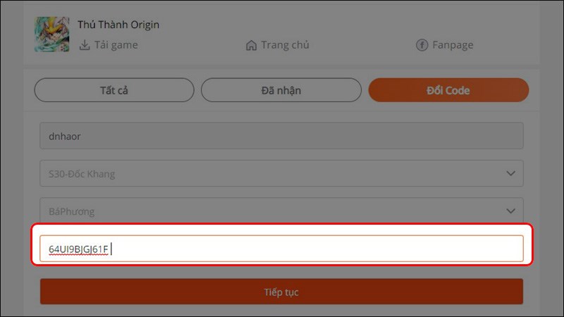 Nhập code Nhập code