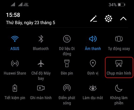 Chụp màn hình điện thoại bằng công cụ trên thanh thông báo