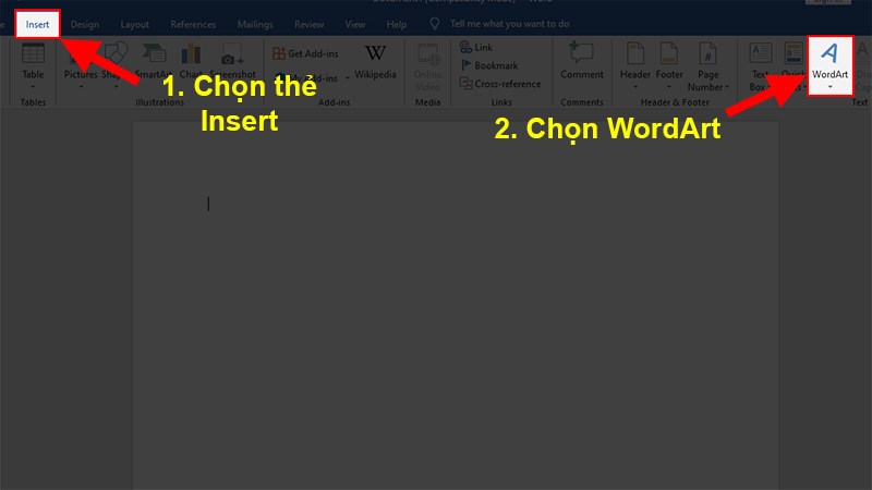 Mở file Word bạn muốn chèn chữ > Chọn&nbsp;thẻ&nbsp;Insert