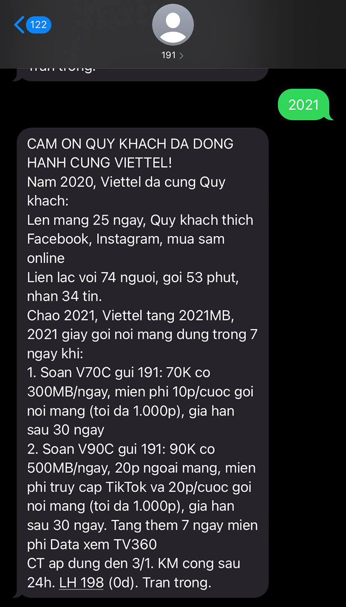 Nhận được thời gian sử dụng data Viettel trong bao lâu