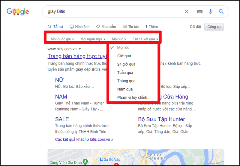 Sử dụng công cụ cài đặt tìm kiếm trên Google