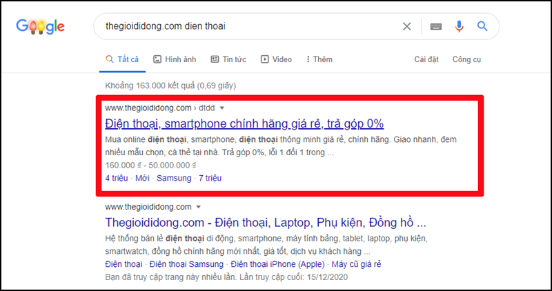 Tìm kiếm kết quả trong trang web