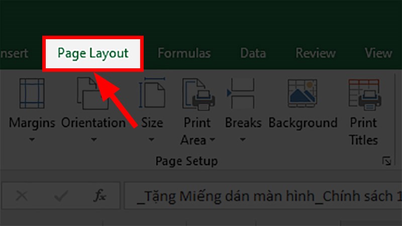 Mở file Excel cần in > Nhấp vào thẻ Page Layout