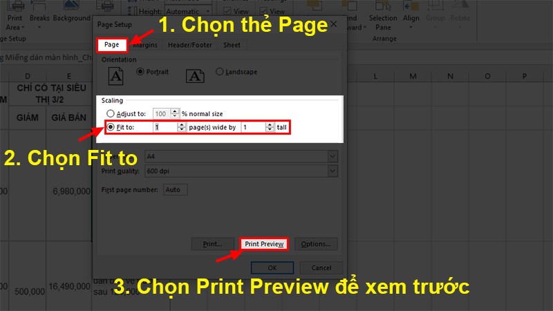 Mở hộp thoại Page Setup > Chọn thẻ Page > Ở mục Scaling > Tích chọn vào Fit to