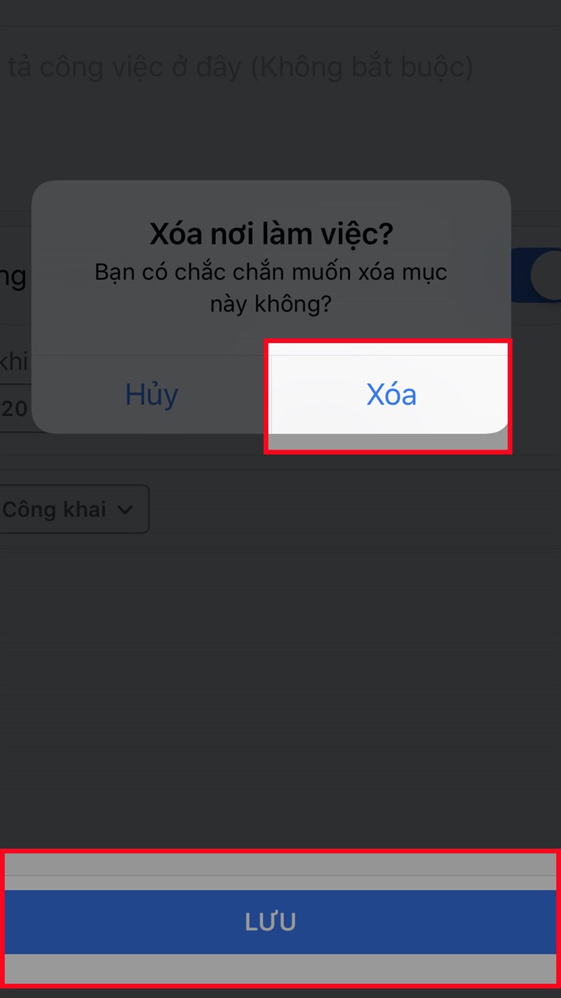 Chọn Lưu > Chọn Xóa