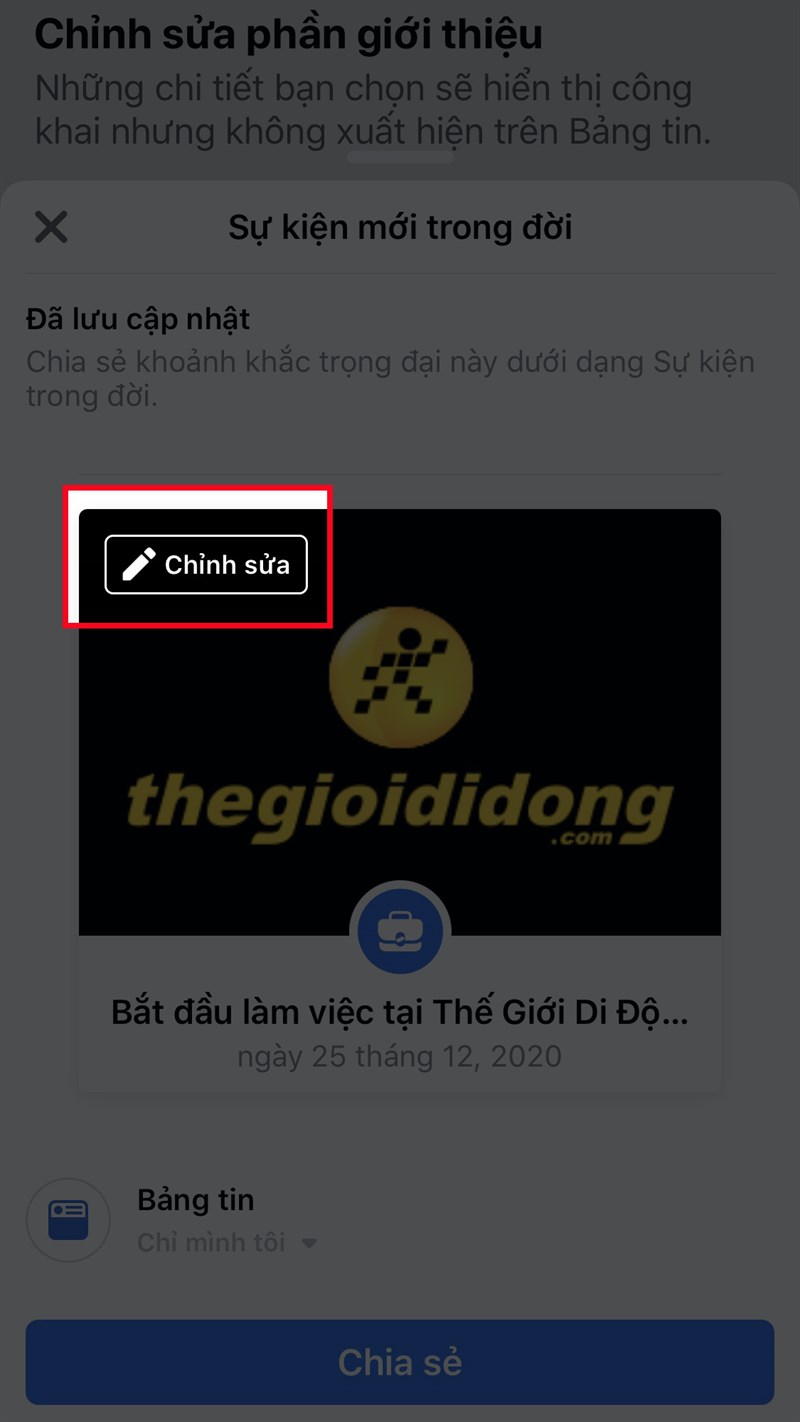 Giao diện Sự kiện mới trong đời sẽ xuất hiện. Tại đ&acirc;y, bạn chọn Chỉnh sửa&nbsp;