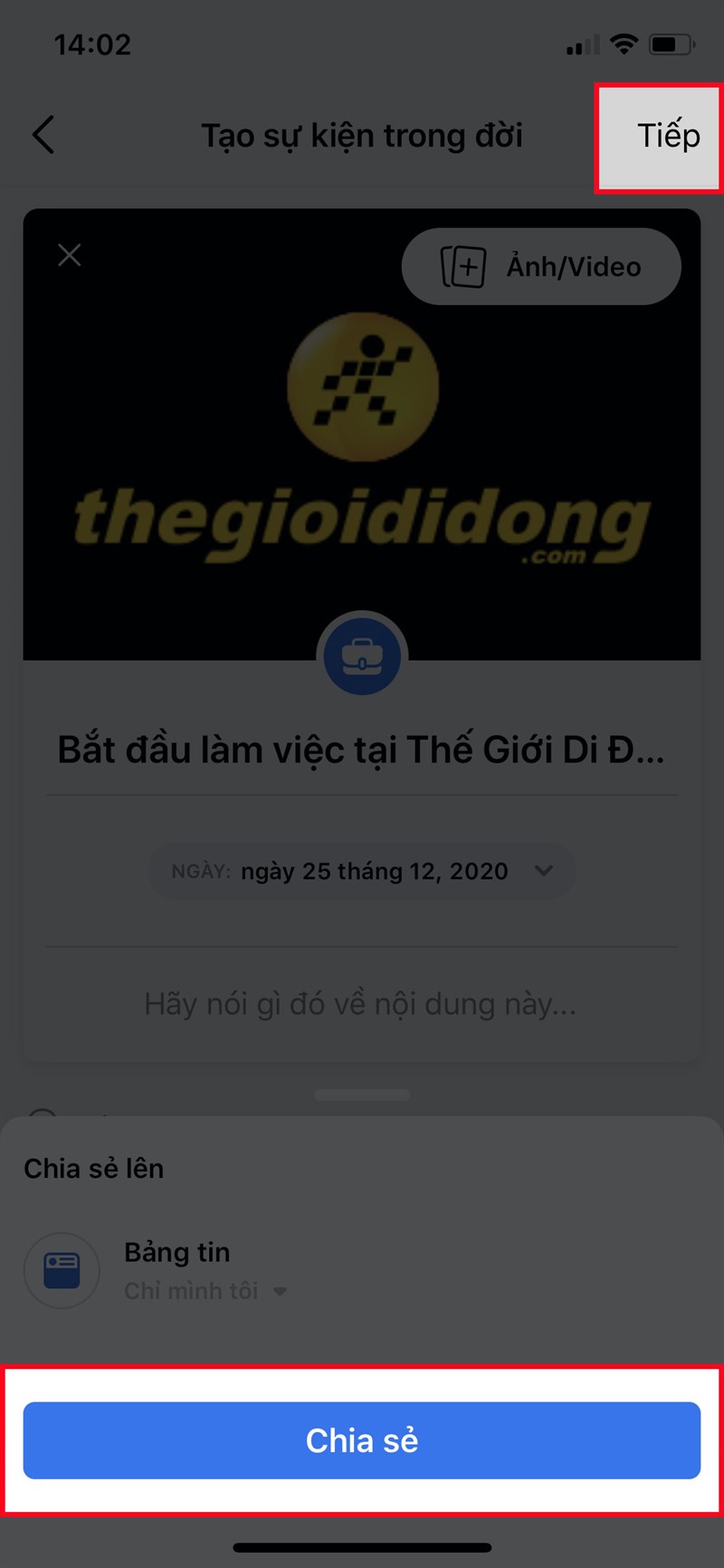 Chọn Tiếp > Chọn Chia sẻ