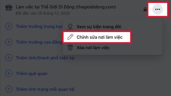 Chọn sự kiện trong đời m&agrave; bạn muốn chỉnh sửa > Nhấn v&agrave;o biểu tượng 3 dấu chấm > Chọn Chỉnh sửa