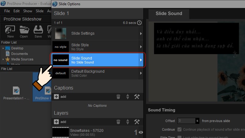 Nhấn chọn mục Slide Sound