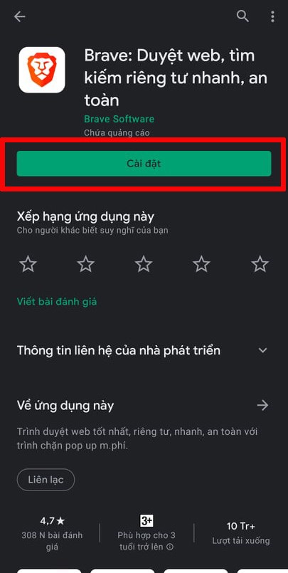 Chọn cài đặt