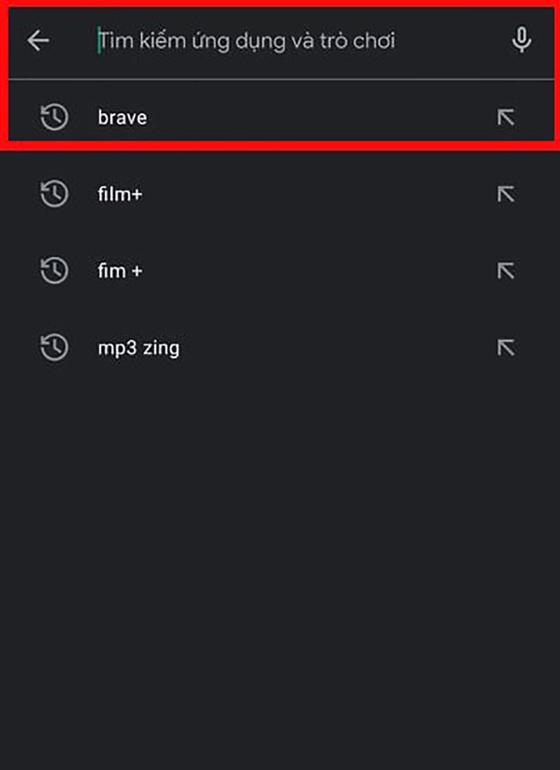Chọn vào mục tìm kiếm và đánh chữ Brave