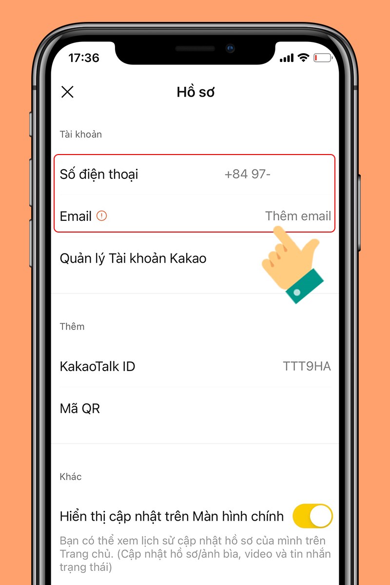 Thêm email, thay đổi số điện thoại