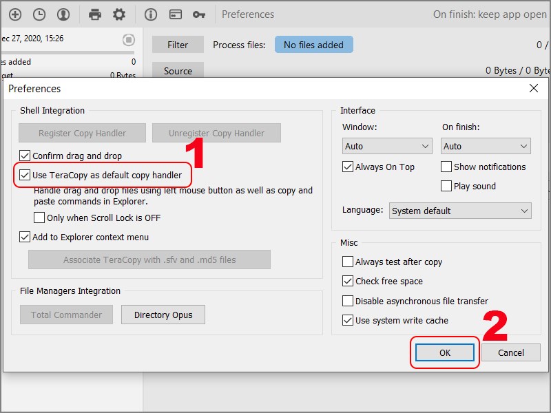 Chọn Use TeraCopy as default copy handler