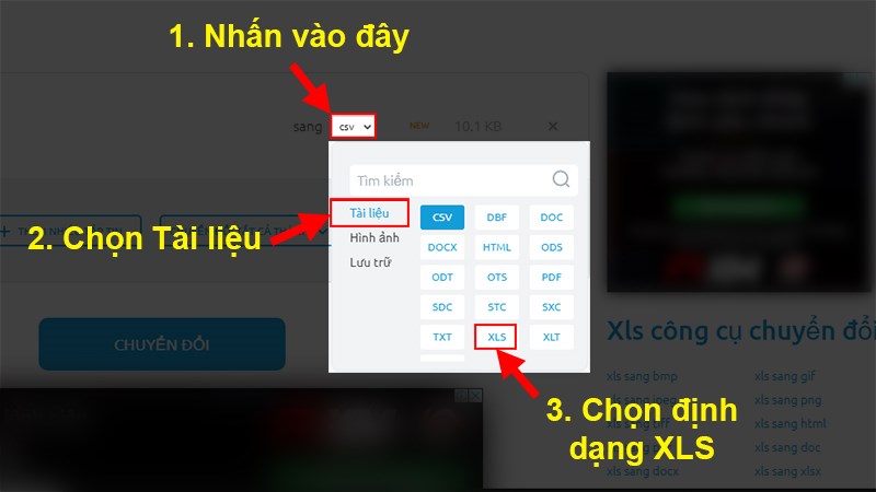 Nhấn vào ô phía sau chữ đến > Chọn Tài liệu > Chọn XLS