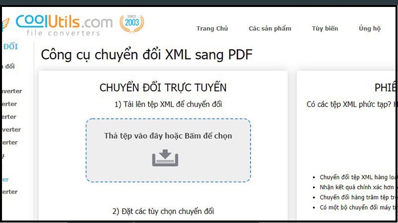 Tải lên tệp XML để chuyển đổi