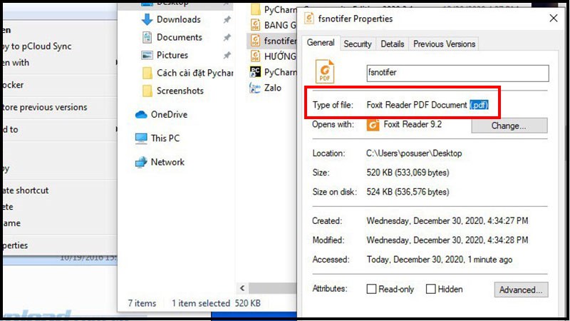 Bạn có thể xem lại dịnh dạng file PDF tại mục Type of file