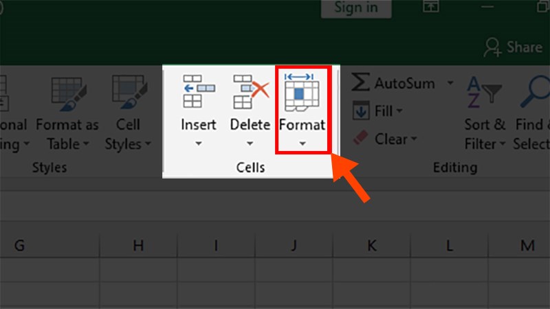 Ở mục Cells > Chọn Format