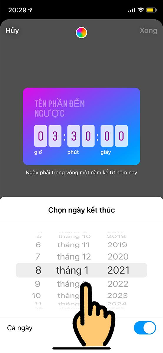 chọn thời gian kết thúc đếm ngược