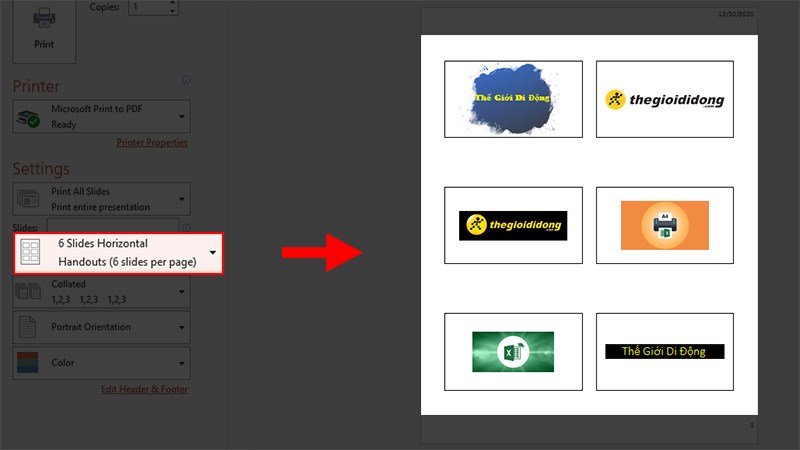 Chọn in PowerPoint 6 Slide trên 1 trang