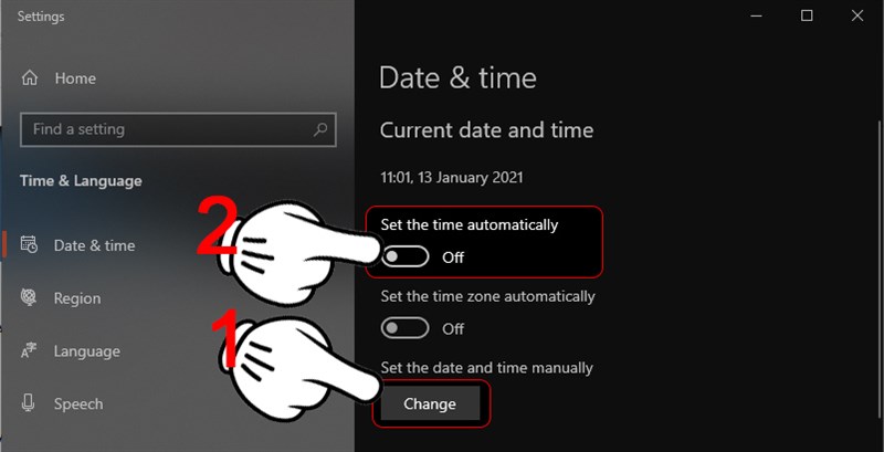Chuyển set the time automatically > Chọn Change