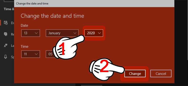 Chọn về năm 2020 > Chọn Change và khởi động lại máy
