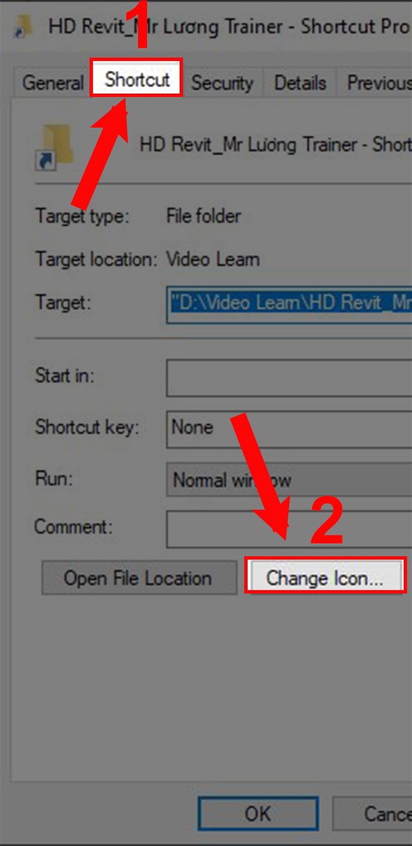 Chọn Shortcut và chọn Change icon.