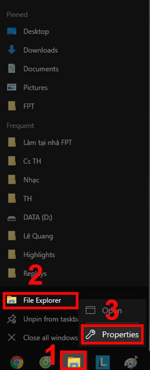 Nhấn chuột phải vào thư mục muốn đổi icon và tên thư mục sau đó chọn Properties.