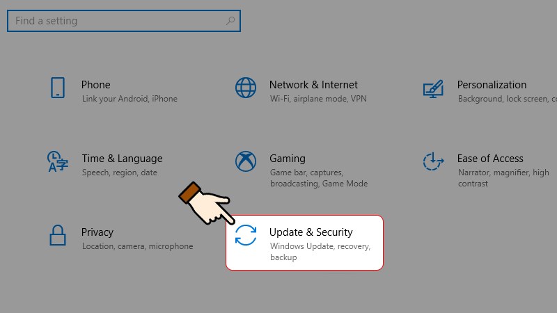 Mở mục Settings (Windows + I) > Nhấn chọn Update & Security