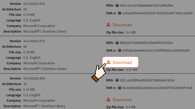 Tìm tệp phù hợp với phiên bản máy tính > Nhấn chọn Download