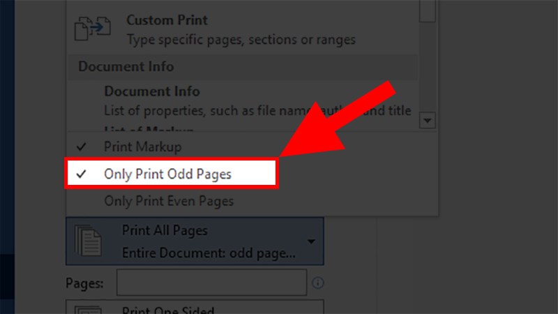 Chọn Only Print Odd Pages (In trang lẻ)
