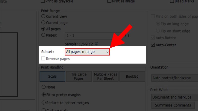 Tại mục Subset > Chọn All Pages in range