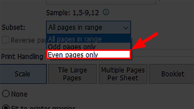 Danh sách xổ xuống chọn Even pages only