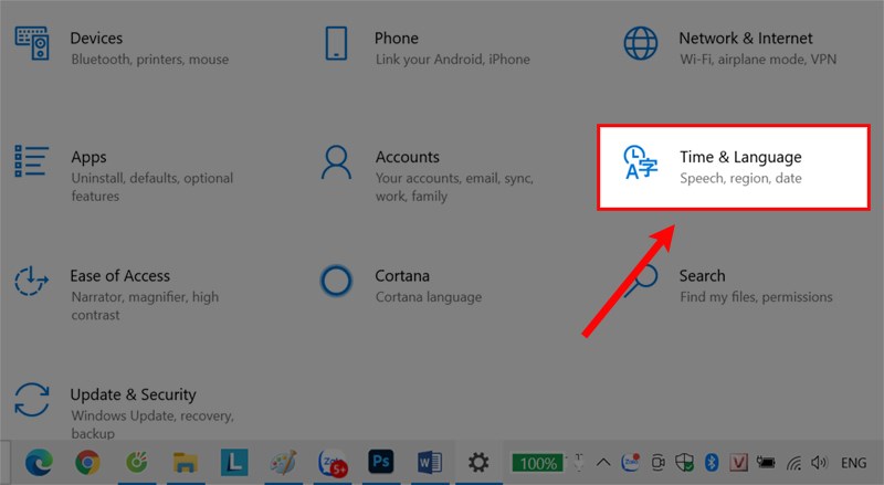 Chọn Time & Language.