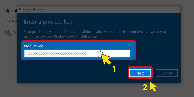 Nhập Product Key và bấm Next để hoàn thành kích hoạt bản quyền