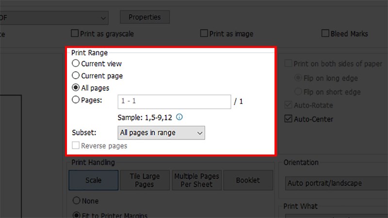 Print Range: cài đặt số trang, trang chẵn lẽ