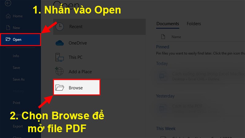 Nhấn Open > Chọn Browse