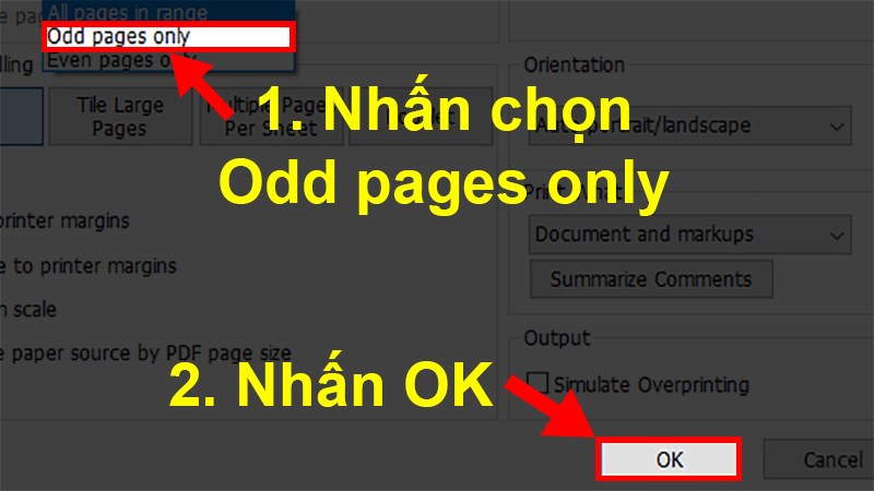 Chọn Odd pages only (Chỉ in trang lẻ) > Nhấn OK