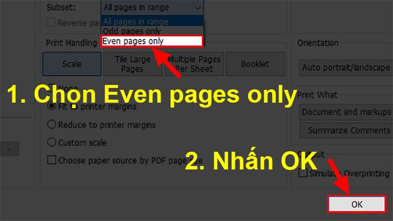 Chọn Even pages only (Chỉ in trang chẵn) > Nhấn OK