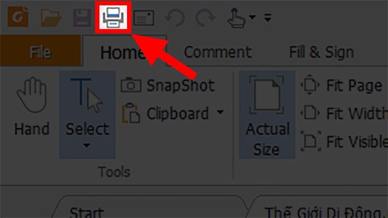 Mở file PDF bằng phần mềm Foxit Reader > Chọn Print
