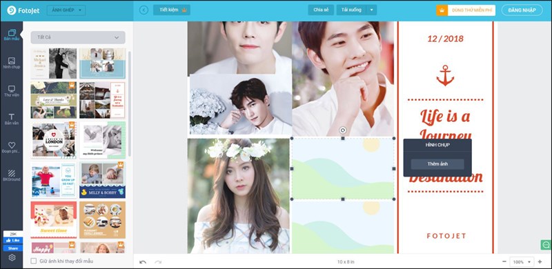 Giao diện ghép ảnh trực tuyến của Fotojet 