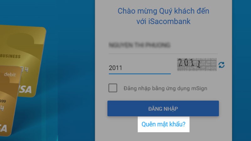 Nhấn vào mục Quên mật khẩu