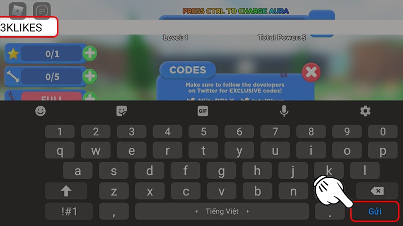Nhập code và nhấn Gửi Nhập code và nhấn Gửi
